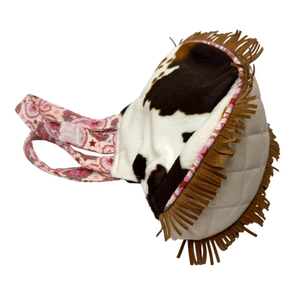 Douglas Sassy Pet Saks Cow Print Fringe Pink Cowboy Boot Plush Carrier Bag